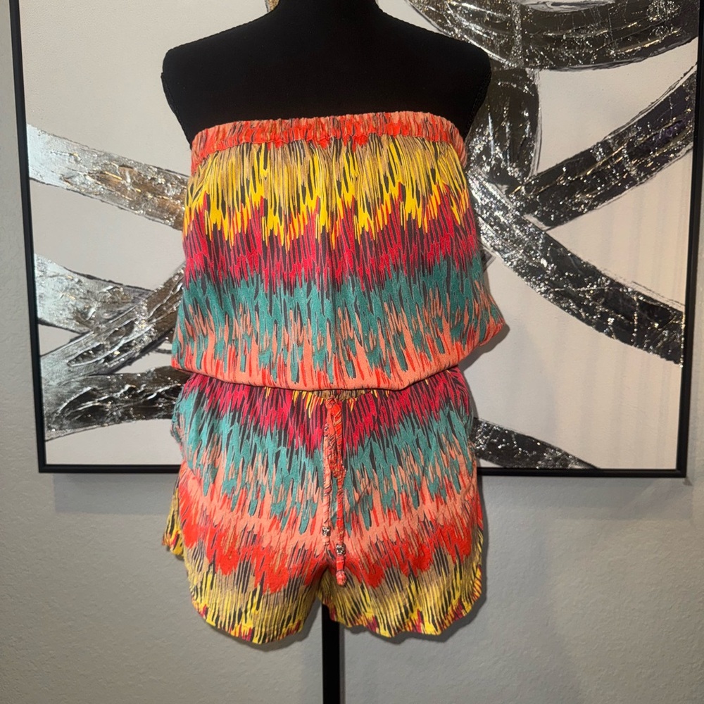 Angie Multicolor Striped Romper- Teal, Red, Yellow, Orange